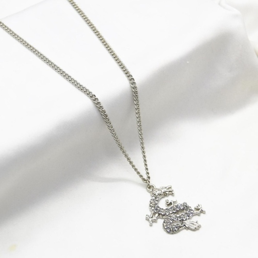 Silver Rhinestone Dragon Necklace - Picture 2 of 4